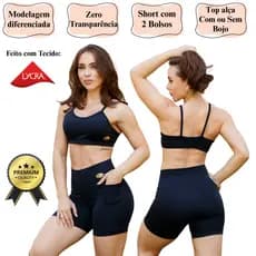 Kit Conjunto Fitness / Shorts com bolso e Top de alça / Corrida Treino Caminhada