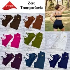 Conjunto Fitness - Shorts com bolso e Top de alça com bojo fixo zero transparência lycra