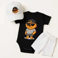 Body Bebê com Shorts e Boné  Roupa Infantil Estilosa Leão Descolado