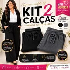 Kit 2 Calça Pantalona Feminina Estilo Alfaiataria Social Trabalho Cintura Alta Wide Leg Lanzinha Bolso Luxo Executiva To
