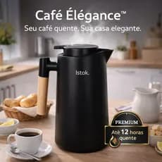 Garrafa Térmica Premium 1L Inox Café Élégance™ Mantém Café Quente por Horas Alça de Madeira Design Elegante