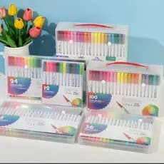 Kit 12/24/36/48/120CoresCaneta 2em 1 Brush Lettering e Ponta Fina Dual Pen Canetinha Colorir Desenho
