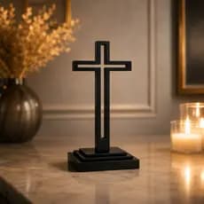 Crucifixo de Mesa Preto 13cm Decoração Cristã Moderna Cruz Decorativa Evangélico Católico