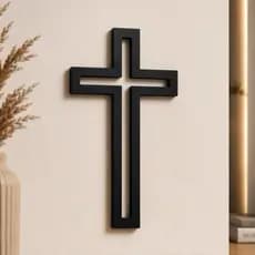 Crucifixo de Parede Preto 20cm Decoração Cristã Moderna Cruz Decorativa Evangélico Católico