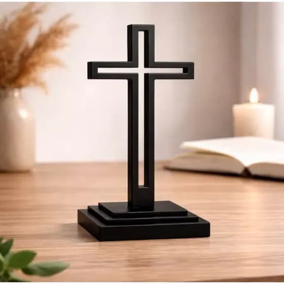 Cruz de Mesa Preta 13cm Decoração Religiosa Cristã Enfeite para Mesa Altar Igreja Presente Católico Evangélico Jesus