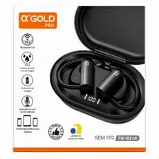 Fone Bluetooth Sem Fio Alpha Gold Pro FN-B21A Bluetooth 5.4 Display LED IPX5 Android iPhone