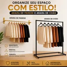 Kit Expositor De Roupas Arara De Chão E+ Arara De Parede Reforçada