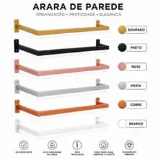 Arara De Parede 1 Metro Reforçada Cabideiro Organização Quarto E Loja Premium