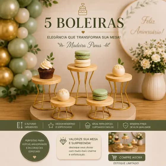 Kit 5 Boleiras Suporte De Doces E Bolo Decoração De Festa G M P Várias Cores Premium