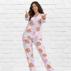 PIJAMA AMERICANO GESTANTE AMAMENTAÇÃO CAMISA MANGA LONGA E CALÇA