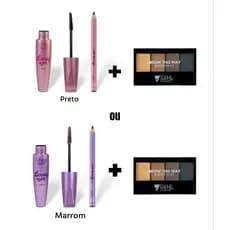 Kit mascara de cílios lovery eyes marrom ou preto City Girls + Paleta de sobrancelhas Toque special
