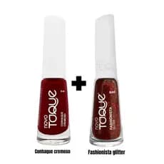 Esmalte novo toque, kit 1 Conhaque cremoso + 1 Fashionista glitter