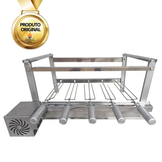 Kit Churrasqueira Giratória Inox Elétrica 5 Espetos Grill