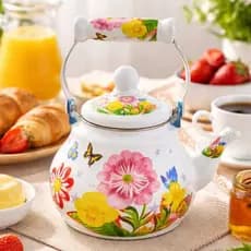 Chaleira Esmaltada Inox Florida Estampada Modelo Flores E Borboletas 1,5L
