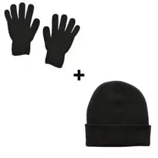 Toca Preta Lisa Frio Inverno Estilo Unissex Adulto + Luva Lisa Lã Confortavel