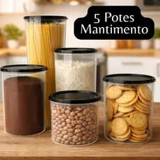 Kit 5 Potes organizadores alimentos mantimento Plástico livre BPA tampa veda bem empilhavel cozinha