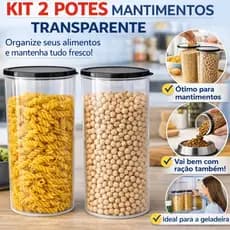 Conjunto 2 potes grande com tampa veda bem alimento geladeira organizador armario geladeira ração