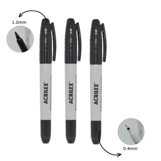Marcador Permanente Ponta Duplo Preto Kit/3 unidades - Acrilex