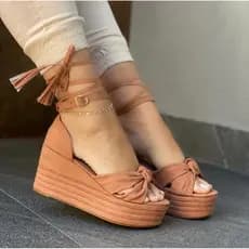 Sandalia Plataforma Feminina Salto Medio 9cm Anabela Confortavel Casual Izza Calcados