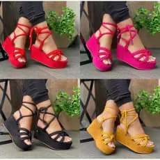 Sandália Feminina Anabela Salto Plataforma 9cm com Amarração Conforto e Estilo Casual