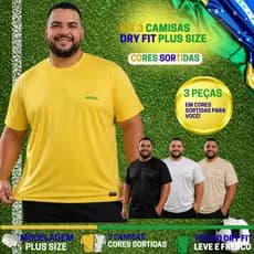 Kit 3 Blusas Dry-Fit Plus Size Do Brasil - Cores Sortidas.