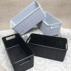 Cesto Juta Alongado Preto ou Cinza Pequeno, Cestinho Plástico Para Organização e Decoração Nitron