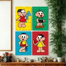 Kit Quadros Decorativos Turma da Mônica 4 Peças Sala Quarto Infantil Criança