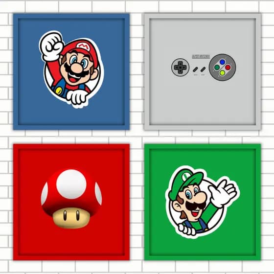 Quadros Decorativos Super Mário Super Nintendo Luigi Cogumelo Game Sala Quarto Infantil