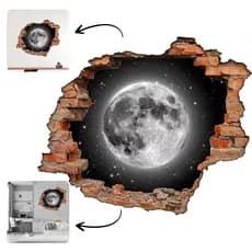 Adesivo de Parede Buraco Falso Lua Cheia 3D Decorativo Infantil  Quarto