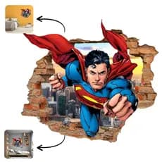 Adesivo Super Homem Parede Buraco Falso 3D Decorativo Infantil Quarto