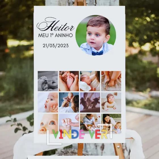 Quadro Placa Recepção de Aniversário Fotos Personalizadas Meu 1º Ano