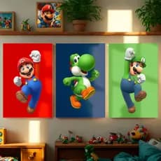 Quadros Decorativos Super Mario Luigi Yoshi Kit 3 Peças Infantil Quarto