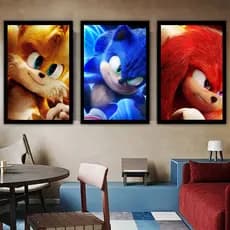 Quadro Decorativo Sonic Shadow Tails Kit 3 Peças Infantil Filme Quarto Sala