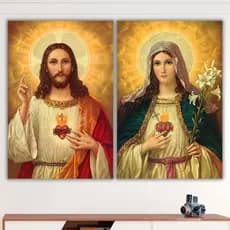 Quadros Decorativos Religioso Sagrado Coração Jesus Maria Sala Quarto