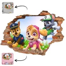 Adesivo Patrulha Canina Buraco Falso 3D Parede Decorativo Quarto Infantil