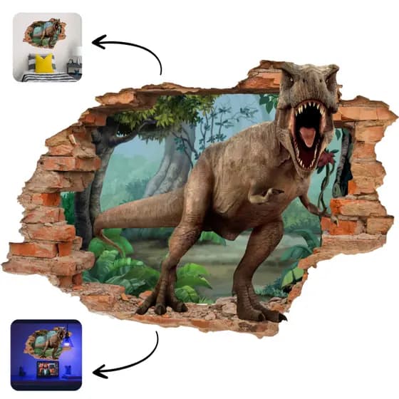 Adesivo Dinossauro Parede Buraco Falso 3D Decorativo Infantil Quarto