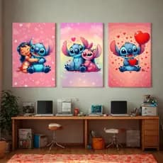 Quadros Decorativos Stitch Angel Lilo Kit 3 Peças Infantil