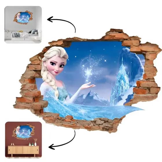 Adesivo Frozen Elsa Decorativo Infantil Falso Buraco Papel de Parede