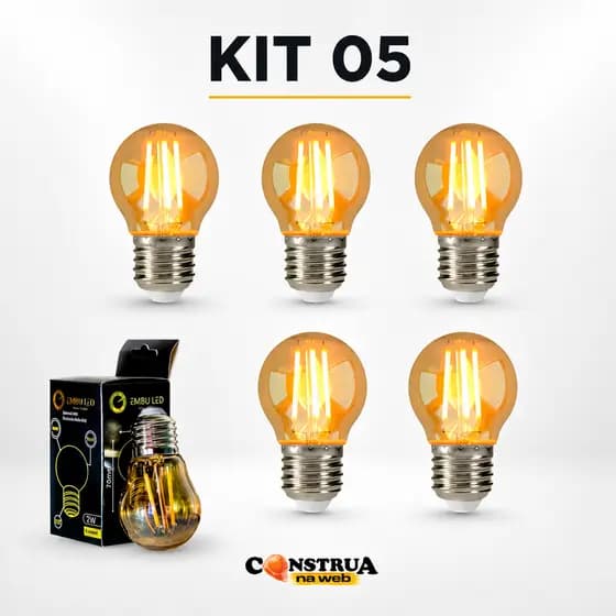 Kit 5 Lâmpadas Filamento Led G45 Vintage Retro Carbono Ambar Cor Da Luz Bivolt