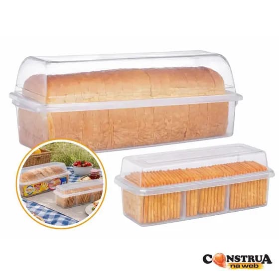 Kit Potes Porta Pão Bolo + Porta Torrada Biscoito Chá Com Tampa