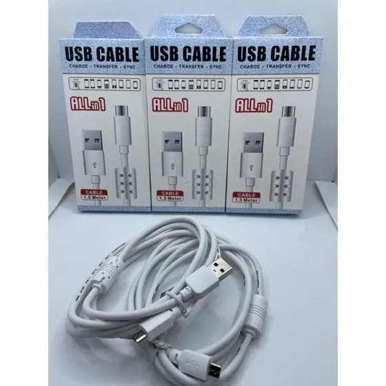 cabo carregador USB charge transfer sync 1,50m reforçado entrada v8/ iPhone/ tipo-c/ v3