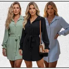 Chemise Feminino Camisão Vestido Dunas com Botões Manga Longa Saida de Praia