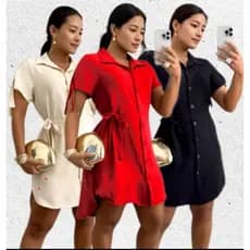 Chemise Manga Curta  Camisão com Faixa Cinto Amarração Saída De Praia