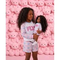 Look de menina/Menina e Boneca/Moda infantil/Menina/Roupa de menina/Roupa de Boneca