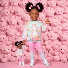 Conjunto Unicórnio térmico, Conjunto de Menina, Conjunto de Frio, Conjunto infantil feminino, Menina e Boneca
