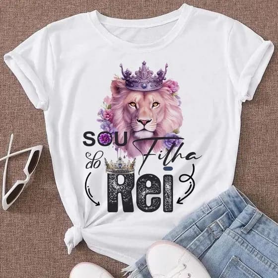 T-shirt Feminina Babylook Blusa Cristã Estampa Evangélica Leão de Judá Camisetinha