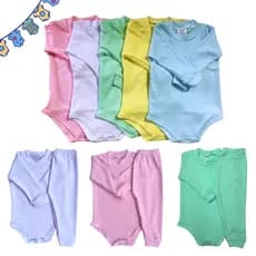 Conjunto Bebê Body e Calça Mijao Canelado Manga Longa