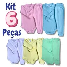 Kit 6 Peças Bebê Pagão Body Manga Longa e Calça Mijão Menina Menino