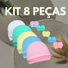 Kit 4 Toucas Com 4 Pares De Luvas Para Bebê Recém Nascido Maternidade Algodão Menino Menina