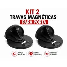 Kit 2 Travas De Porta Prendedor Magnético Plástico Preto Anti-Impacto Silencioso